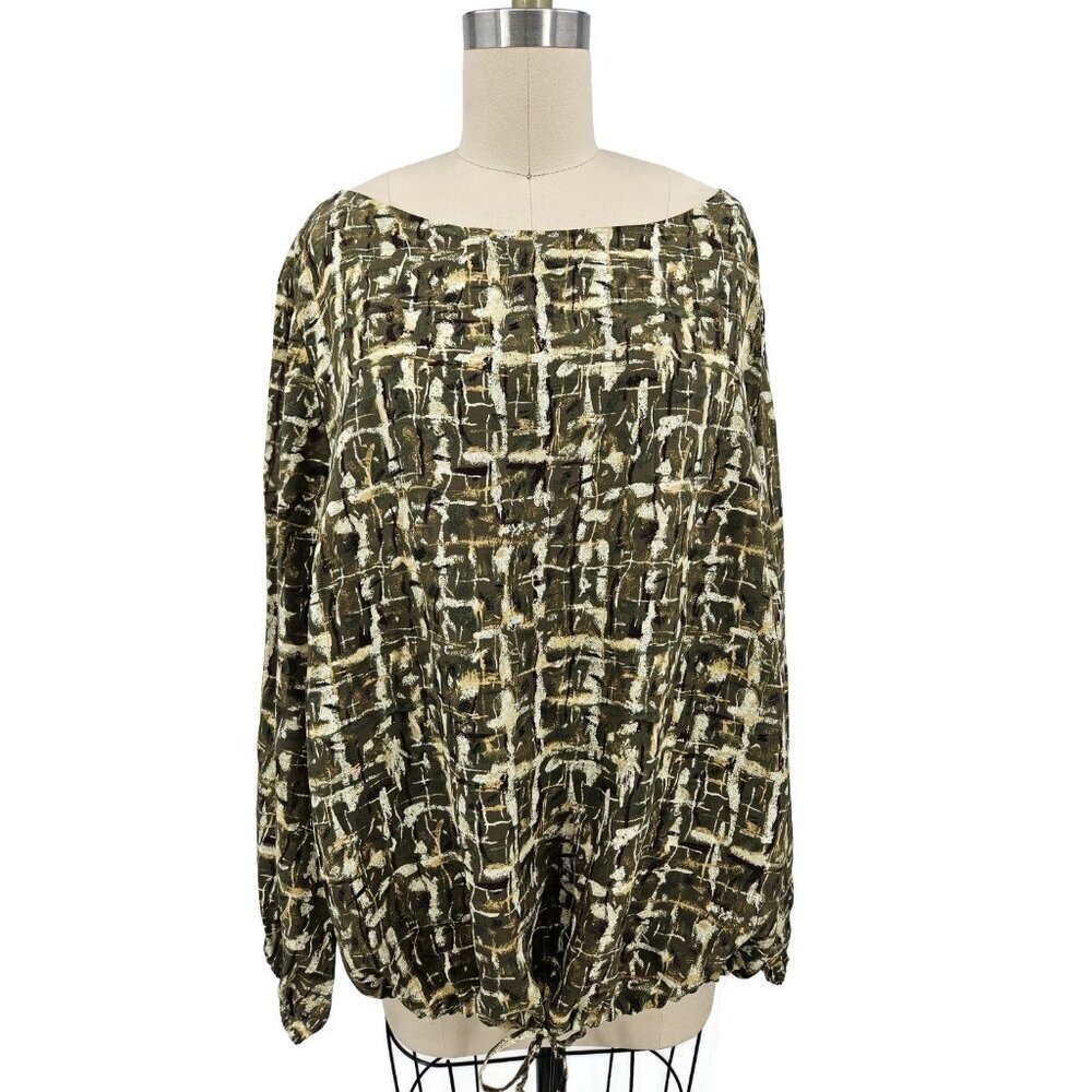 New VTG Silk Assets Diane Von Furstenberg Blouse Womens 1X Green Long Sleeve